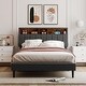 preview thumbnail 2 of 9, Full Size Upholstered Platform Bed with Storage Headboard, USB Ports and Adjustable Height, Linen Fabric Bed