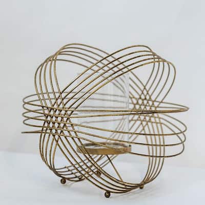 Gold Metal Sphere Tea Light Candle Holder