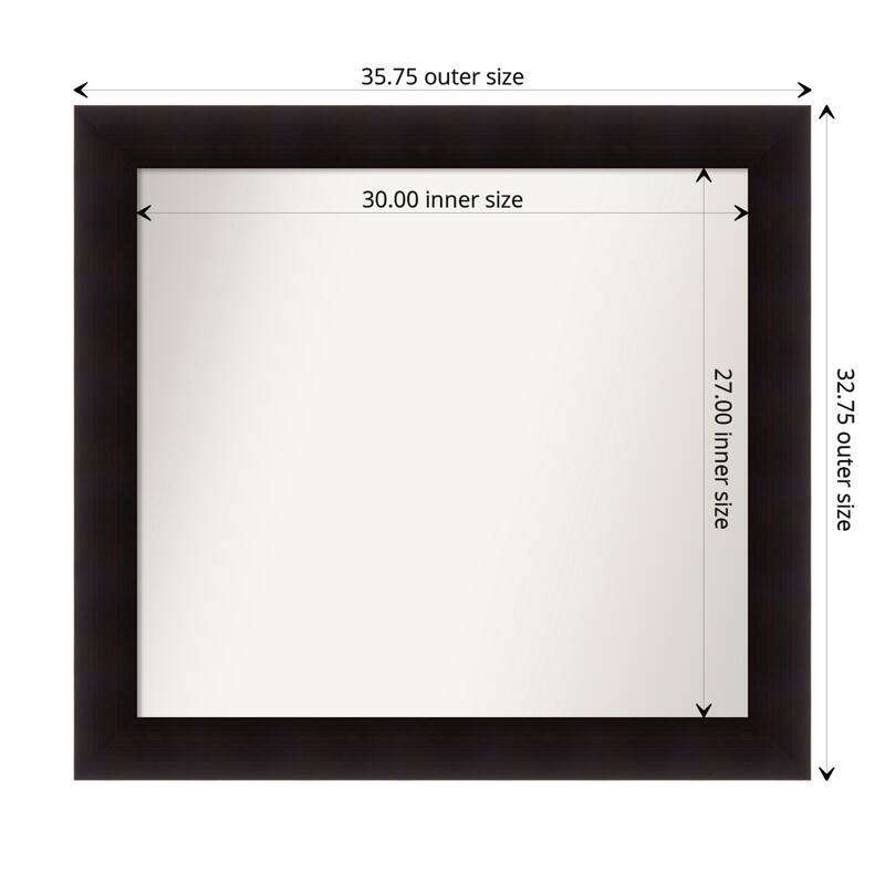 Portico Espresso Framed Non-Beveled Custom Wall Mirror, Bathroom Vanity Mirror - Outer Size: 35.75 x 32.75