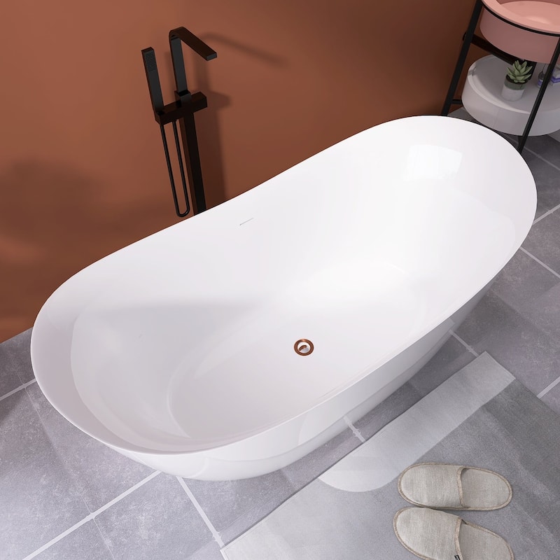66 in. x 32 in. Acrylic Freestanding Soaking Bathtub in White