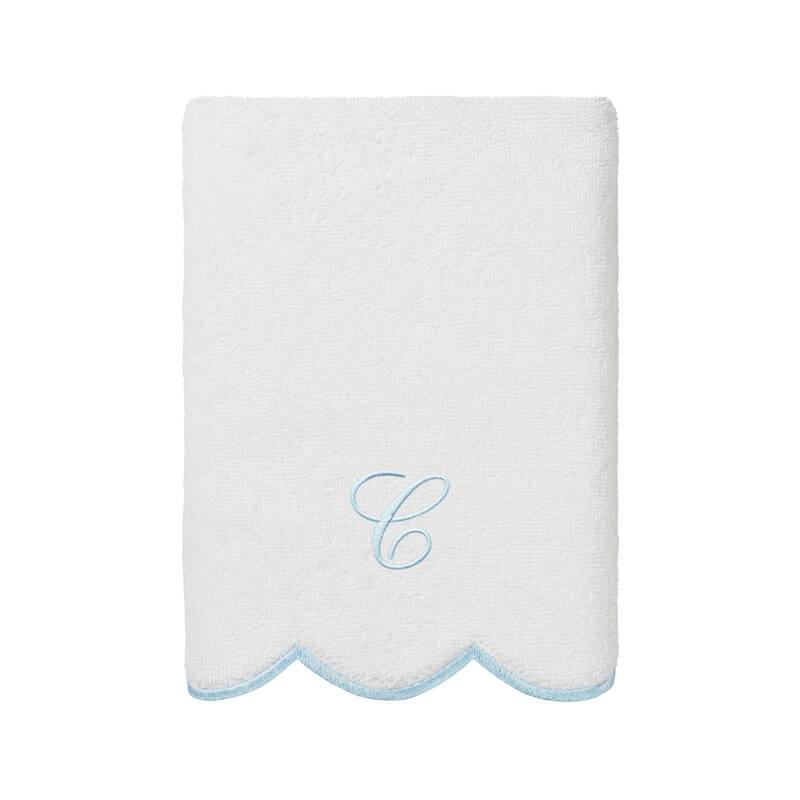 Authentic Hotel and Spa 100% Turkish Cotton Blue ADORNIA Scallop Personalized 3 Piece Towel Set - 3 Piece Set