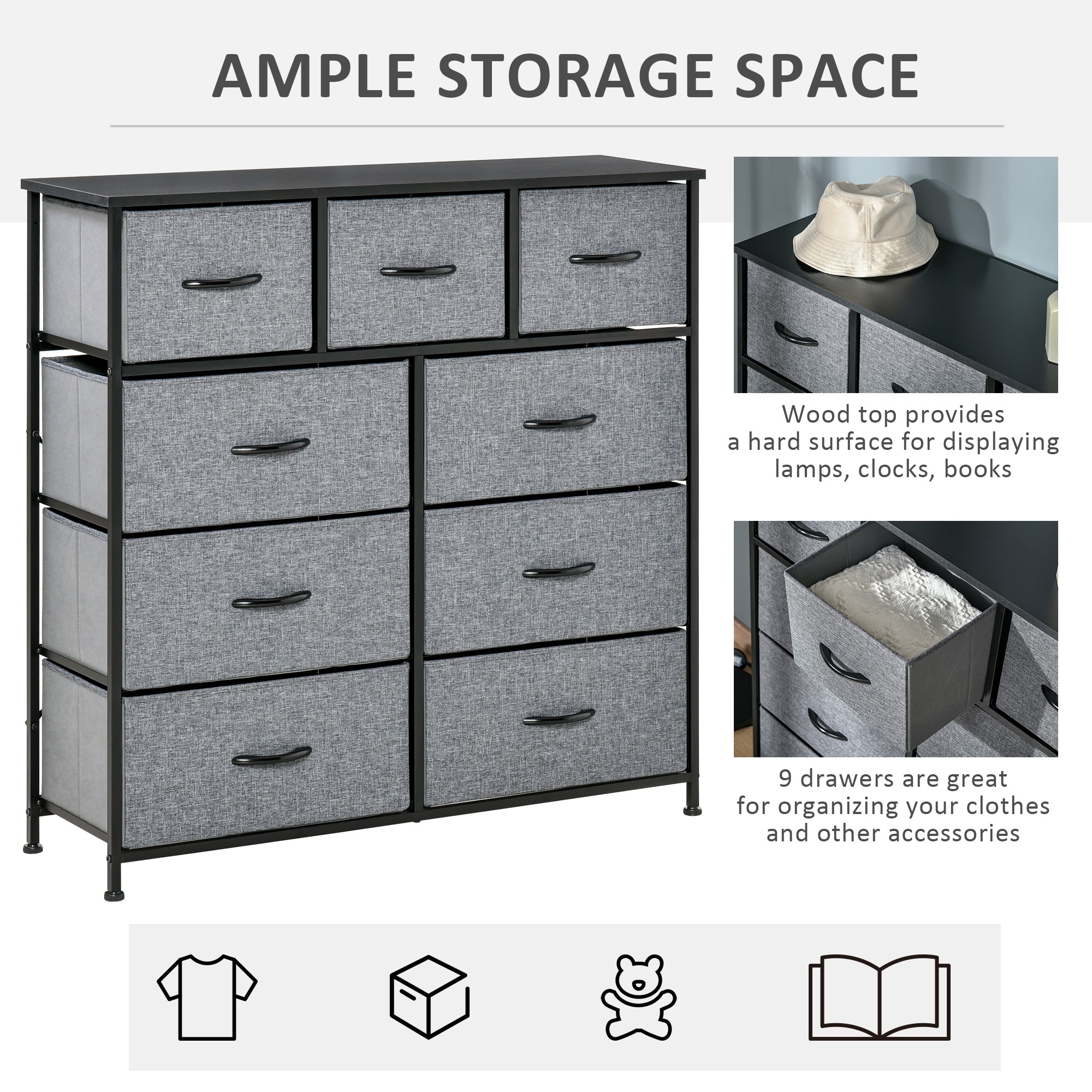 18.9 Wide, 9 Drawer Chest, Wood Storage Dresser Cabinet, Large Craft Storage Organizer Inbox Zero Color: White