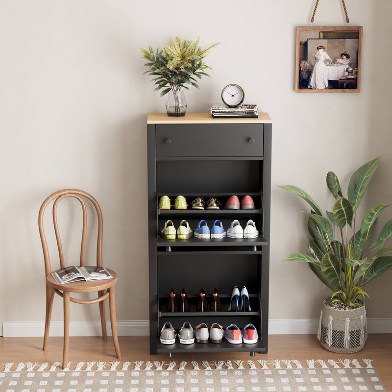 Free Standing Shoe Rack with Adjustable Panel - Black