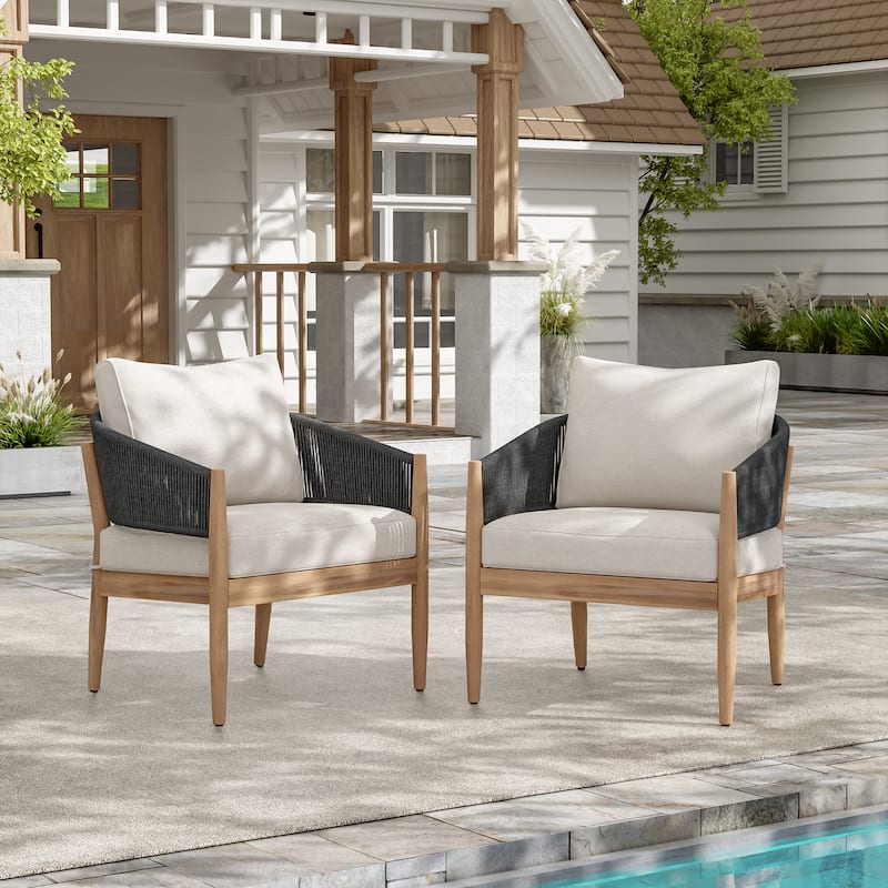 Christopher Knight Home - Lukas Rustic Acacia Patio Club Chair with Rope（Set of 2）.