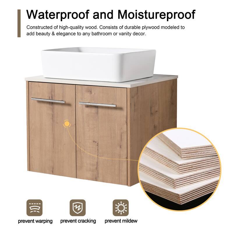 Malwee 24"/30" Floating Bathroom Vanity, Wall Mounted Bathroom Vanity with Ceramic Sink,Soft Close Doors