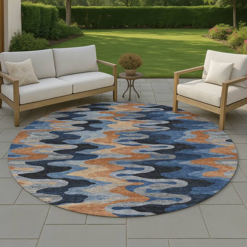 Machine Washable Indoor/ Outdoor Modern Mason Chantille Rug - Navy - 8' x 8'