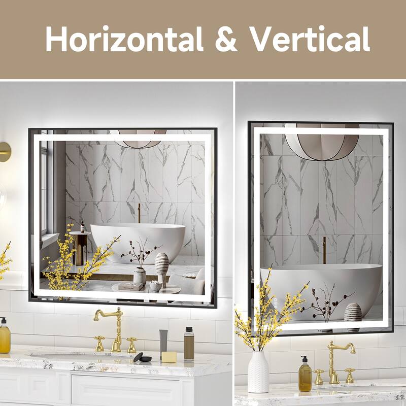 Modern LED Bathroom Mirror with Adjustable Color Temperature and Anti-Fog Dimmable Light - 40” x 32” x 0.16”