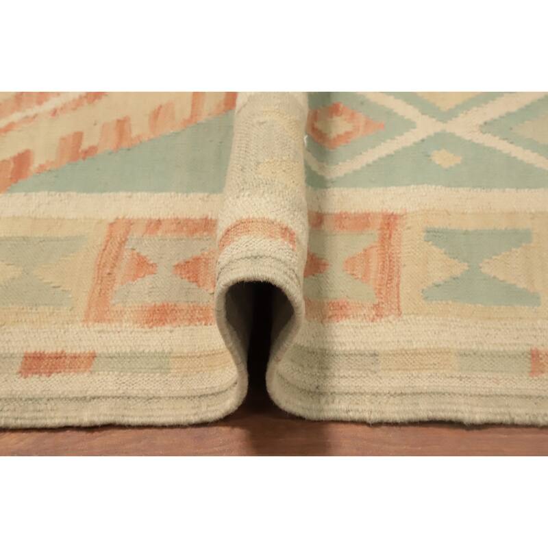 Hand Woven Oriental 100% Wool Carpet Southwestern Tribal Navy Blue & Blues Kilim Runner Rug - 10' 0'' X 2' 9''