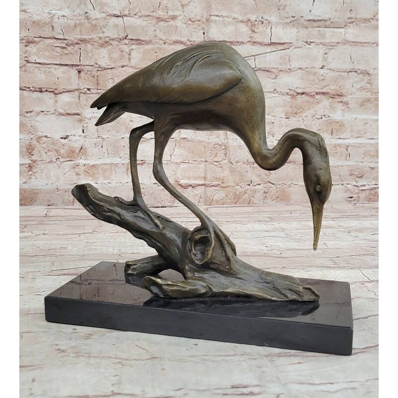Crane Stork Egret Heron Water Bird Bronze Statue Sculpture Original Art On Marble Base