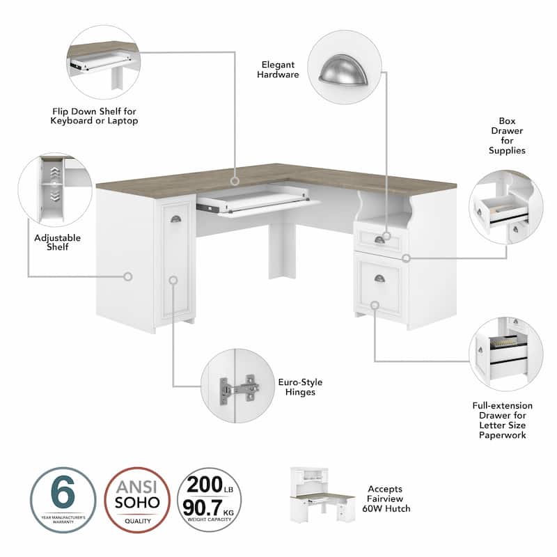Fairview 60W L Shaped Desk with Hutch by Bush Furniture