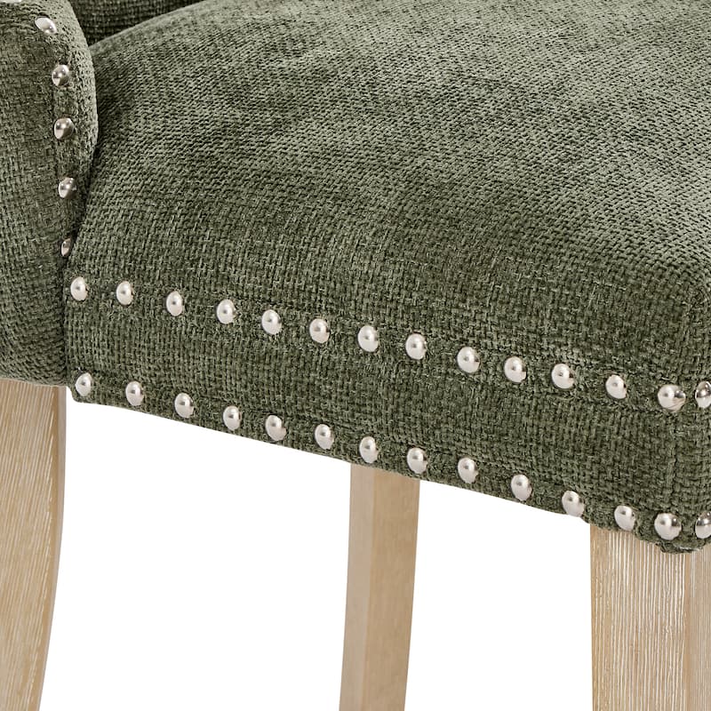 Mordern Fort Vintage Dining Table Set, Tufted Upholstered Chairs with Studded Trim