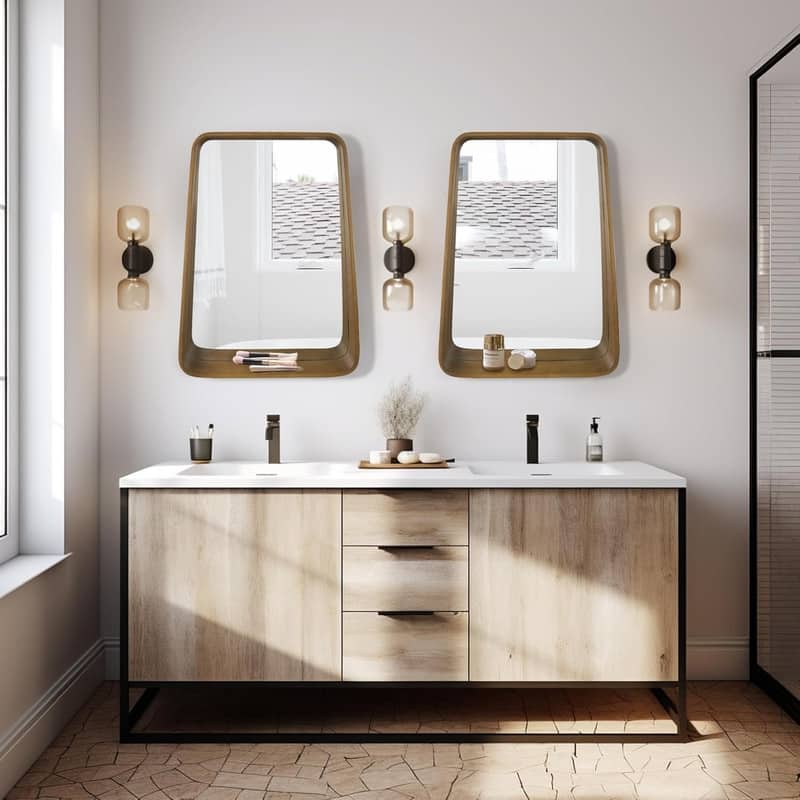 Multifunctional Wall Mirror Set with Shelf - 18"x24" - 18"x24" - Walnut