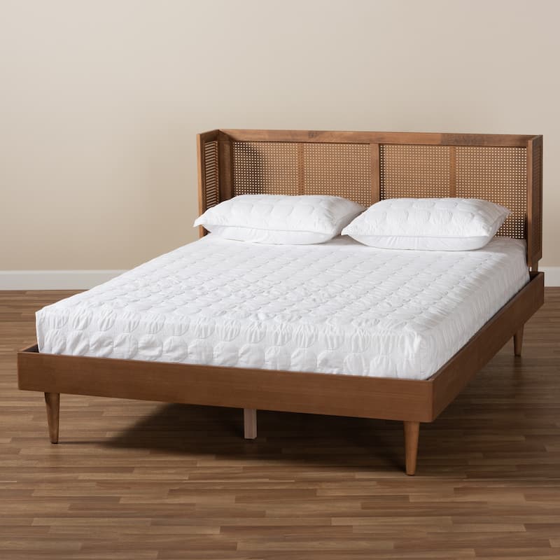 Mid-Century Modern King Bed - Wood & Synthetic Platform Bed with Headboard