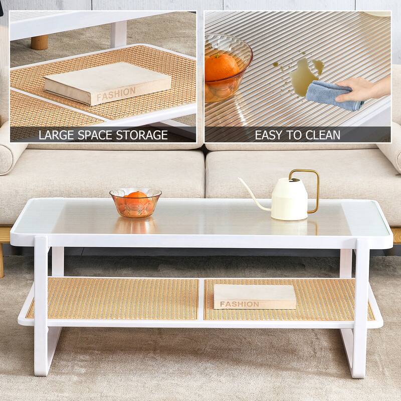 Coffee Table Solid Wood End Table Imitation Rattan Center Table