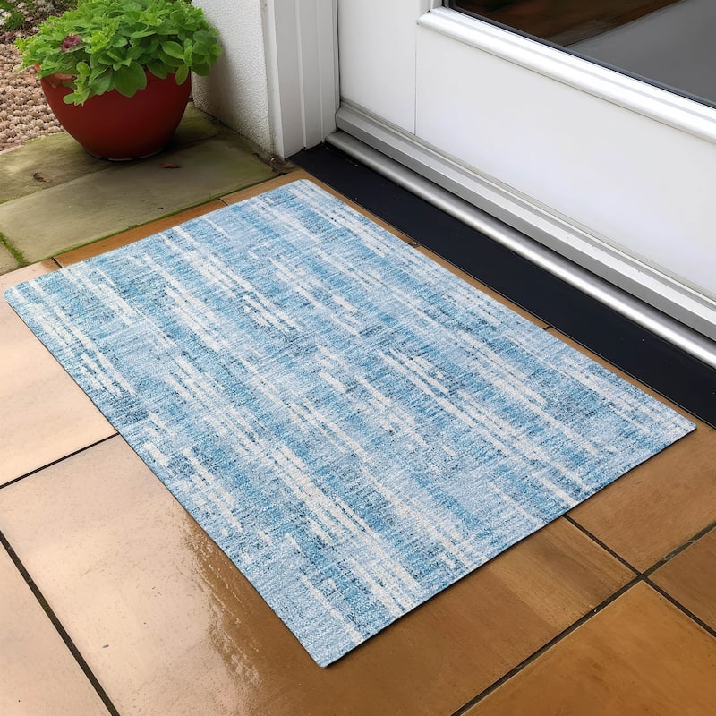 Machine Washable Indoor/ Outdoor Chantille Ombre Stripe Rug - Sky - 1'8" x 2'6"