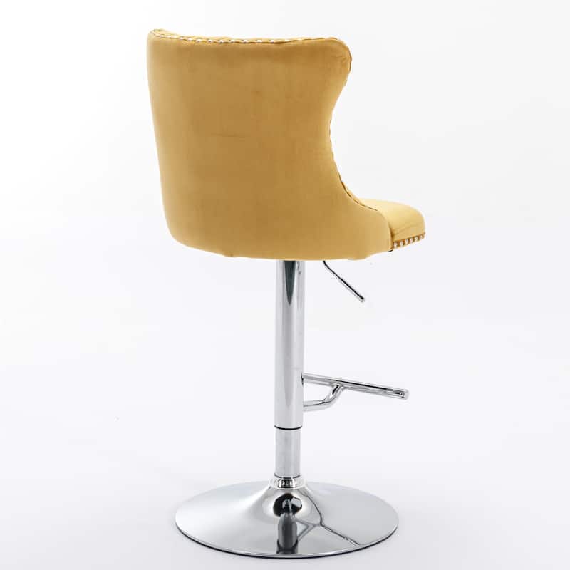 Adjusatble Seat Height from 25-33 Inch Swivel Velvet Barstools Set of 2,Chrome base Comfortable Tufted Back