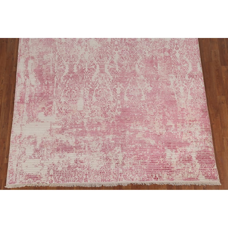 Striped Pink Abstract Modern Area Rug Hand-Knotted Wool Carpet - 6'5"x 9'8"