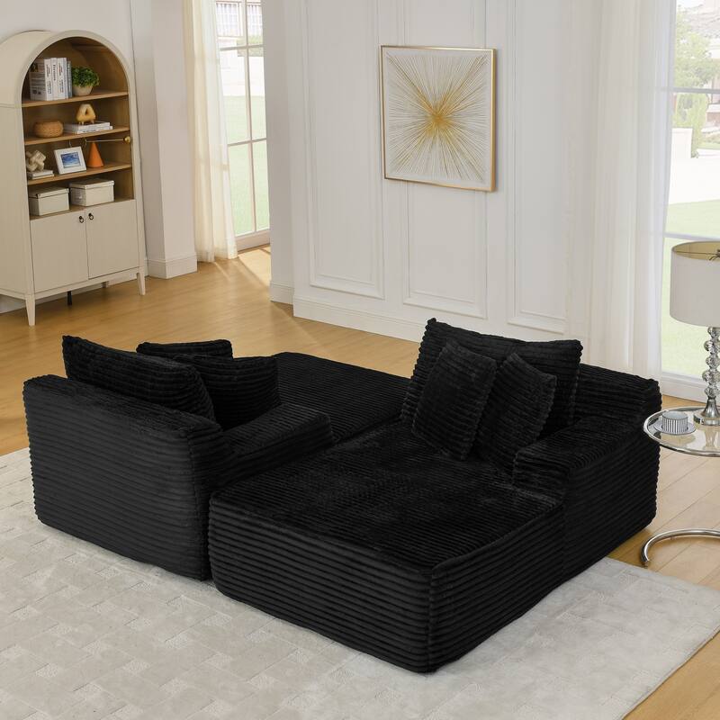 Two-seater lazy sofa lounge chair, Compressed sofa no assembly required, made of velvet fabric, fluffy modern lounge chair