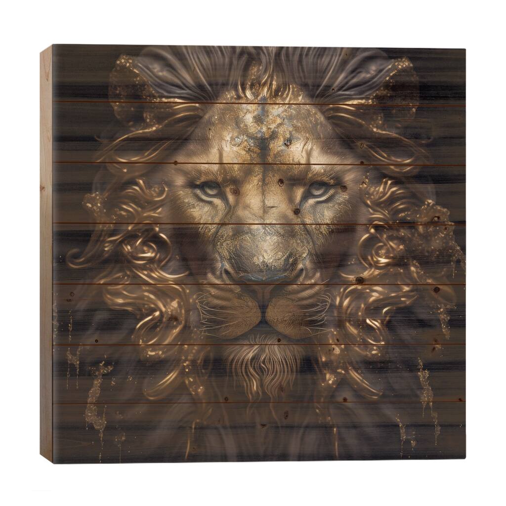 Golden Pride Lion Print On Wood by Spacescapes - Multi-Color