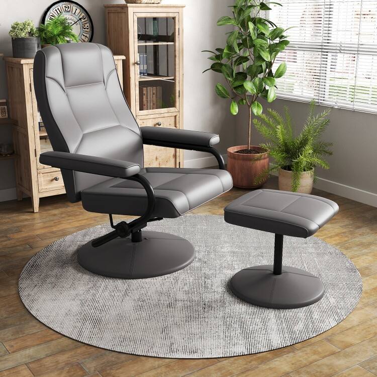 360° PVC Leather Swivel Recliner Chair with Ottoman