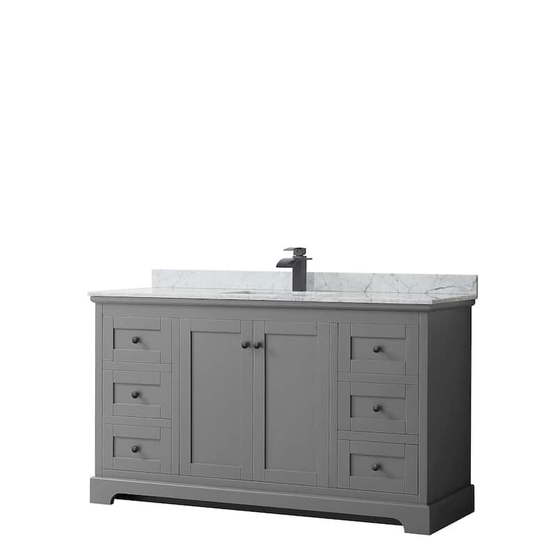 Avery 60-inch Single Vanity, Marble Top, Square Sink, No Mirror - Dark Gray, Black Trim, White Carrara Marble Top