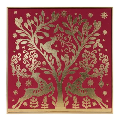 Framed Holiday Deer Print 15.5"SQ
