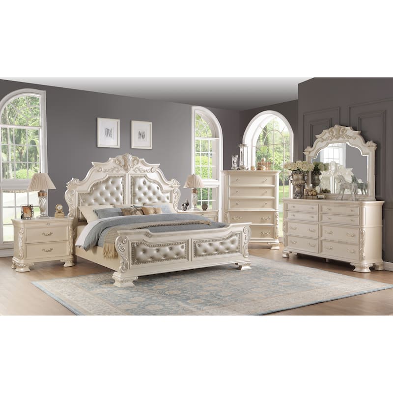 Victoria Pearl White Tufted Upholstered Bedroom Set