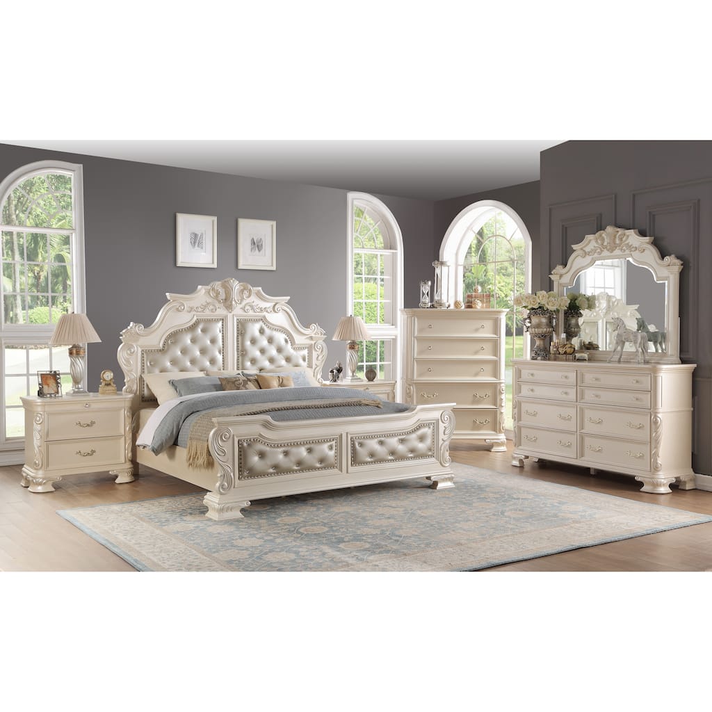 Victoria Pearl White Tufted Upholstered Bedroom Set