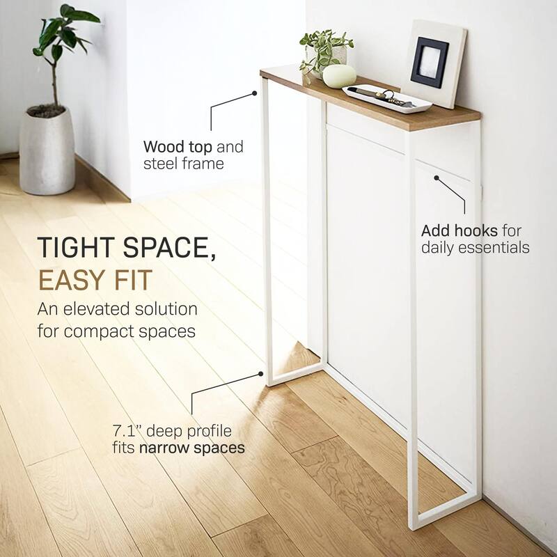 Yamazaki Home Narrow Entryway Console Table, Steel, Holds 11 lbs - L 7.28 x W 23.62 x H 31.69 inches