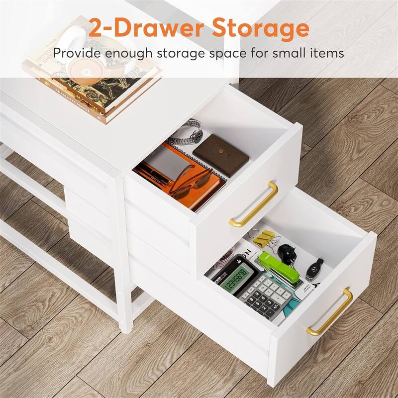 55" White Office Desk with Hutch