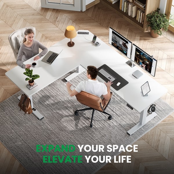 dimension image slide 1 of 2, SIAGO 75" L-Shaped Standing Desk Electric Corner Standing Desk Adjustable Office Computer Desks