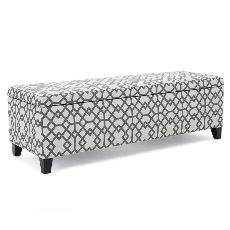 Flash Storage Ottoman Bench, Light Gray Geometric Print Fabric 51 Inch