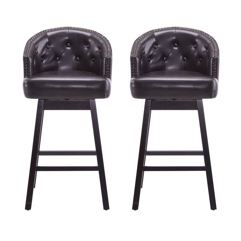 Roomfitters 33.25" Swivel Upholstered Counter Stools, Set of 2 Armless Bar Chairs with Rubberwood Frame and Footrest