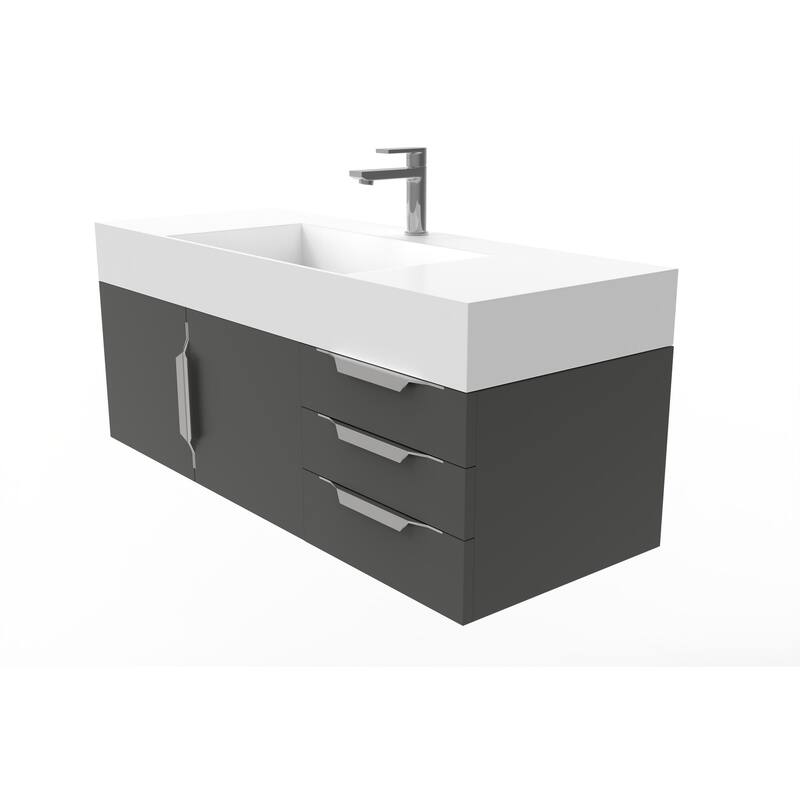 Amazon 48" Wall Mounted Bathroom Vanity Set with White Solid Surface Top