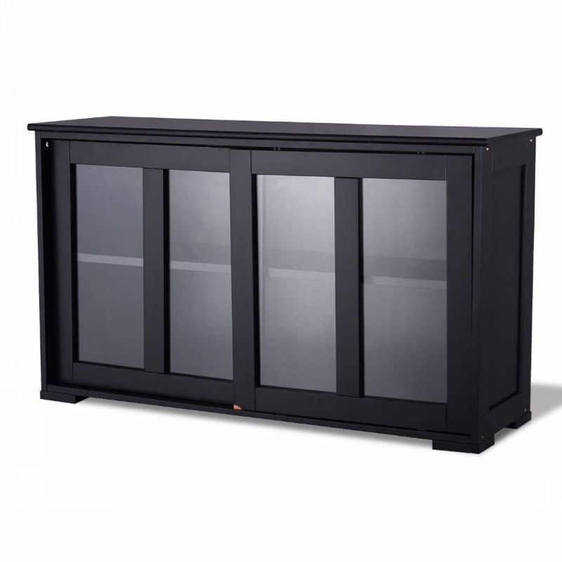 Black Sideboard Buffet Dining Storage Cabinet with 2 Glass Sliding Doors - 24.6'' H x 41.9'' W x 13'' D