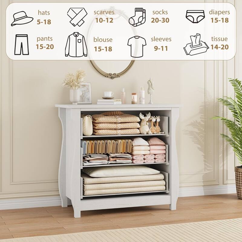 3-Drawer Dresser, Curved Legs, Rattan Trim, Freestanding Storage, White