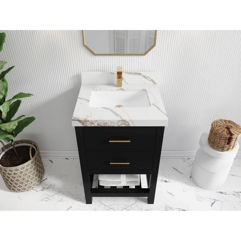 Willow Collections 24 x 22 Parker Single Bowl Sink Bathroom Vanity in White with Countertop - 24 in x 22 in