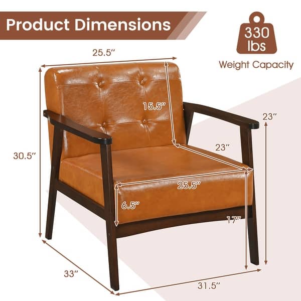 dimension image slide 1 of 2, Costway Accent Chair with Armrest & Rubber Wood Frame Button Tufted - See Details