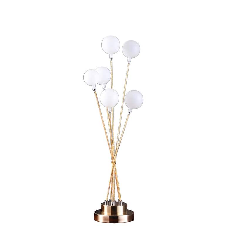 27.5" In 6-Light Acrylic Globe Aluminun Led Chrysanthe Silver Chrome Metal Table Lamp - Yellow
