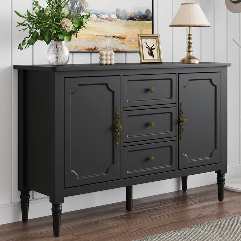 Black Storage Cabinet with 2 Doors & 3 Drawers