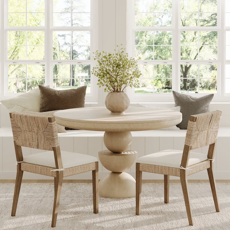 Beacon Boho Dining Chair with Boucle Seat, Seagrass Accent and Solid Wood Legs