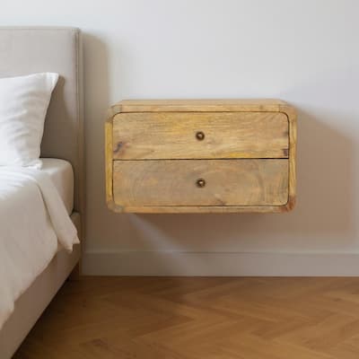 HomeRoots 18" Oak Solid Wood Two Drawer Floating Nightstand
