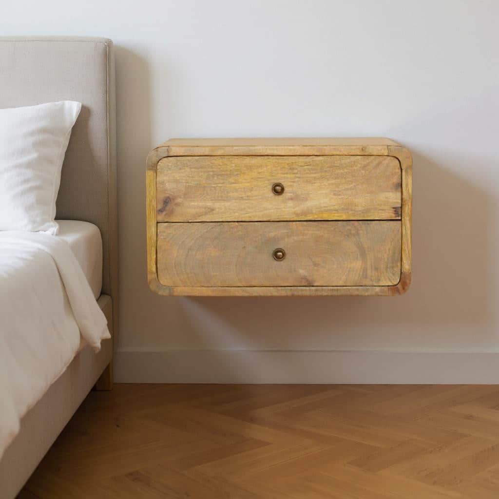 HomeRoots 18" Oak Solid Wood Two Drawer Floating Nightstand