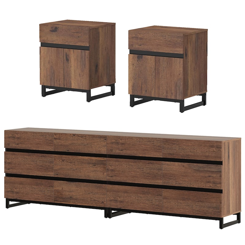 3-Piece Dresser And Nightstand Set,Dresser With 12 Drawers, 2 Nightstand for Bedroom, Bedroom Furniture Set