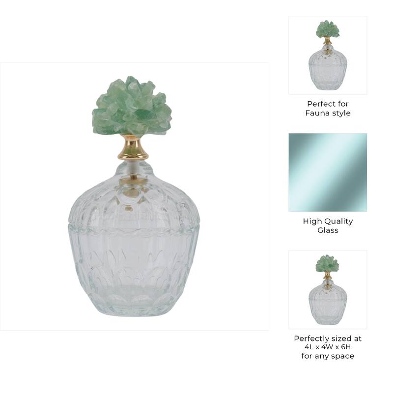 Glass Stone Jar with Fauna Lid Detailing and Textured Transparent Body