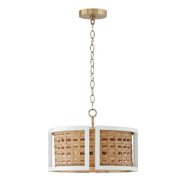 slide 2 of 7, Lola 4-light Flat White/ Matte Brass Convertible Pendant/ Semi-Flush Mount