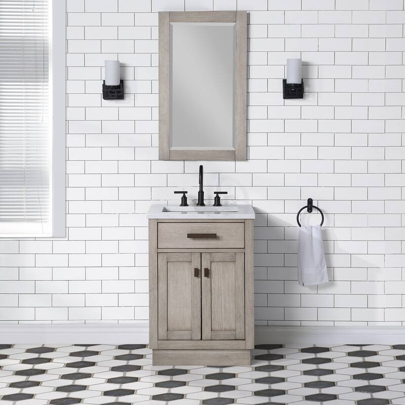 Chestnut 24" Single Bathroom Vanity Vanity with Mirror(s) and Faucet(s) - Grey Oak