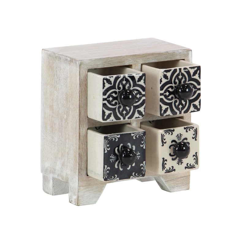 Square White Lattice-Patterned 4-Drawer Ceramic Jewelry Box