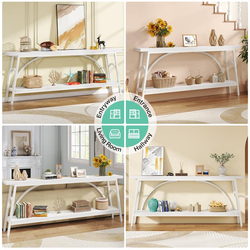 70.8” Extra Long Console Table, Narrow Sofa Tables with 2 Tier Storage Shelves