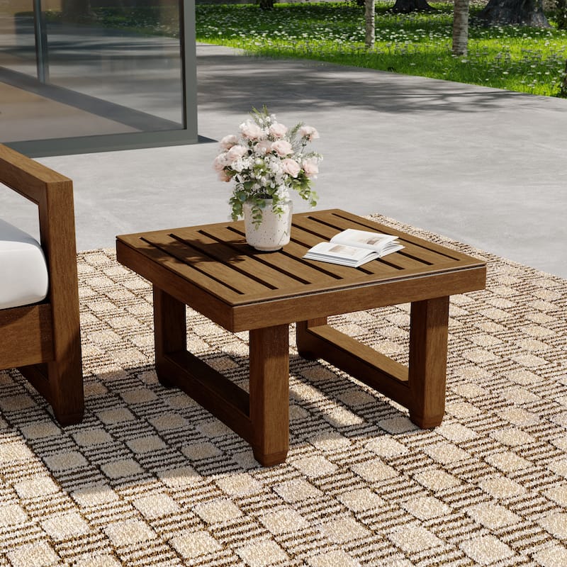 Square Teak Wood Outdoor Patio Side Table - Natural Wood
